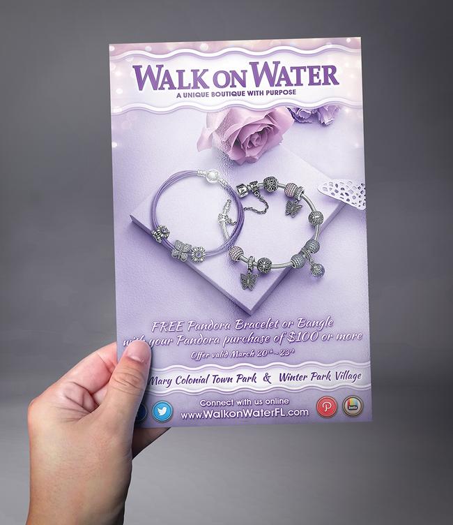 Walk on Water/Pandora postcard advertisement